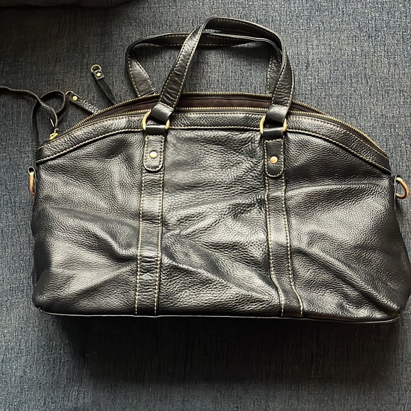 BARNEYS NEW YORK genuine leather black satchel with gold hardware - Picture 4 of 6